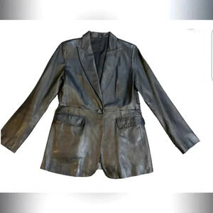 Womens  Leather black blazer jacket genuine lambskin pockets lined size Medium